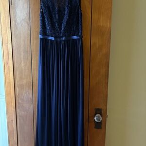 David's Bridal Navy Lace Bodice Evening Gown